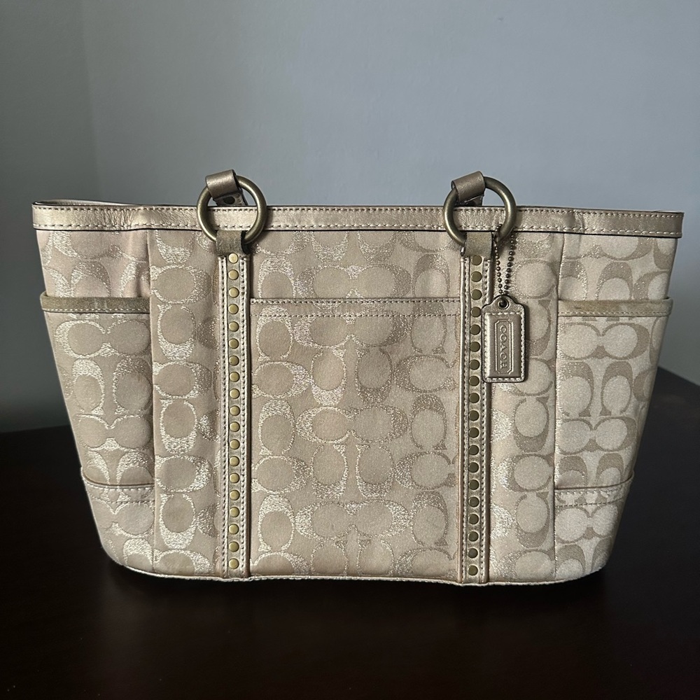 Coach Metallic Signature Tote in Champagne Gold